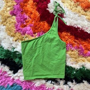SUPERDOWN green one shoulder tank top